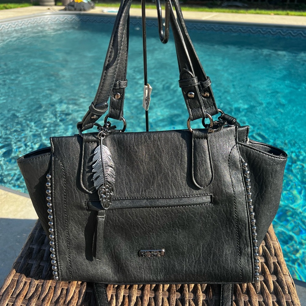 Jessica Simpson Black Leather Handbag with Silver Accents